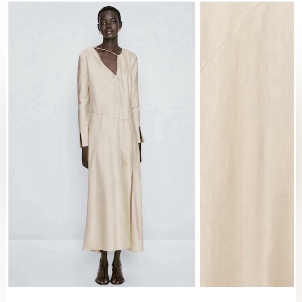 Massimo Dutti Satin Cream/Gold dress
